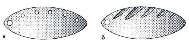 Рис.53. Лепестки с асимметричными элементами: а) отверстия, б) зубчики