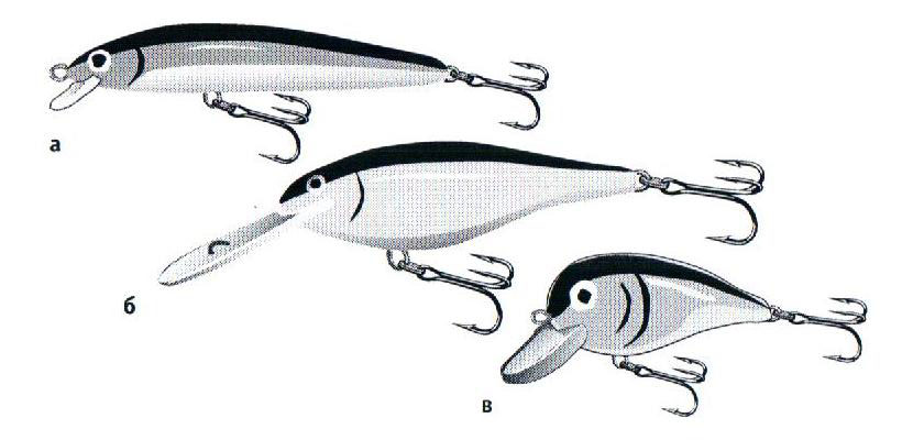 Рис.134. Классификация воблеров по внешнему виду: а) «малек», б) «рыбка», в) «толстяк»